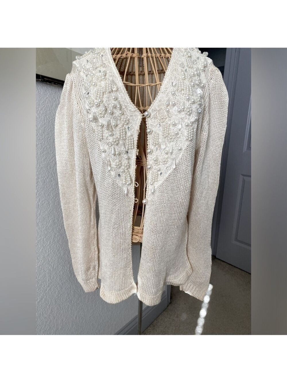 SIDEFFECTS of California (1984) VTG sweater-cardigan beads, pearl,crystal,lace
